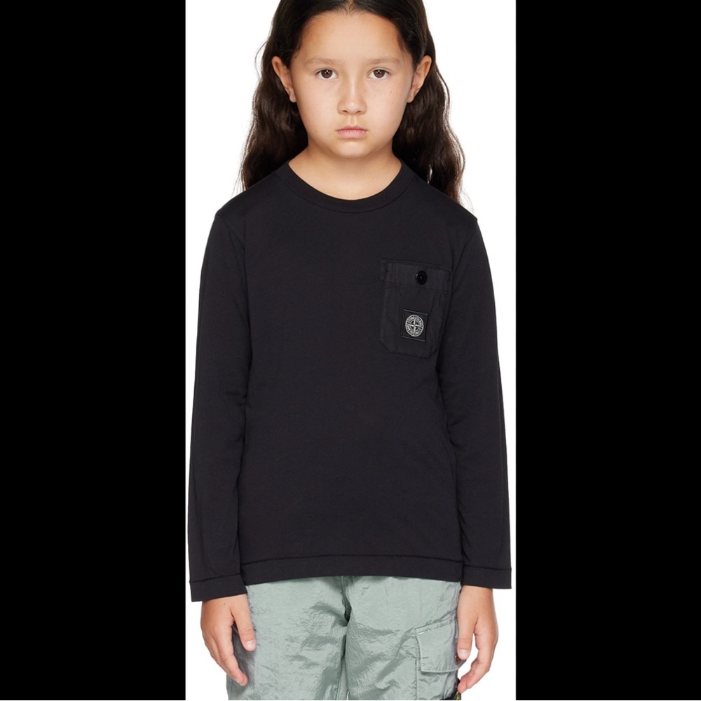 Stone Island YOUTH Black Long Sleeve Kids Tee SIZE 10